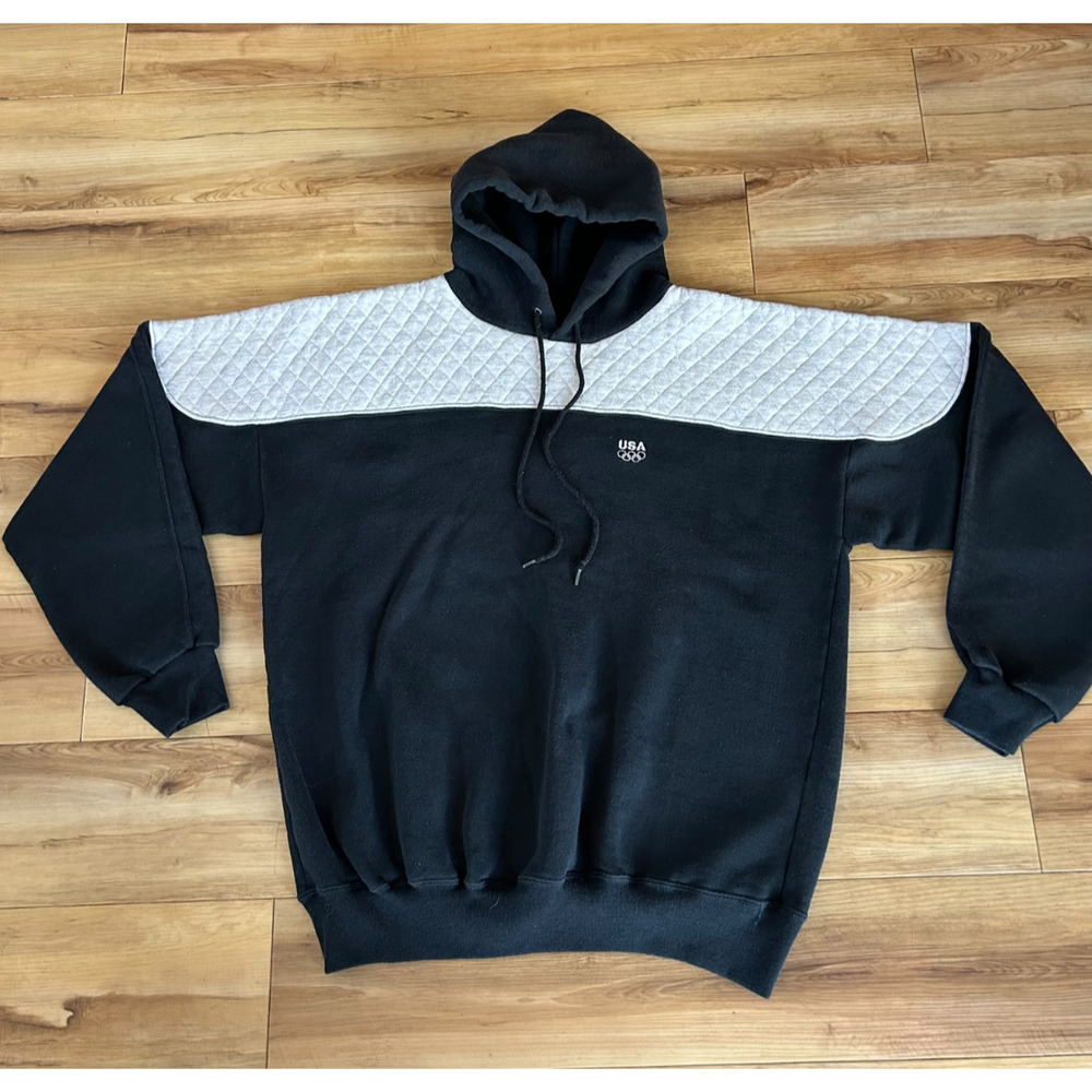 Vintage USA Olympic Hoodie 90s Embroidered Team Sweatshirt Made in USA Boxy XL